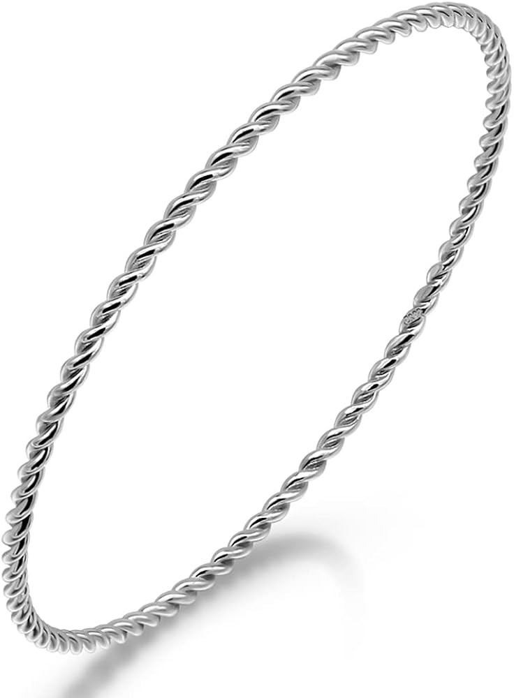 Meilanduo 925 Sterling Silver 2MM Round Twisted Cable wire Bangle Bracelet - Delicate Dainty Twis... | Amazon (US)