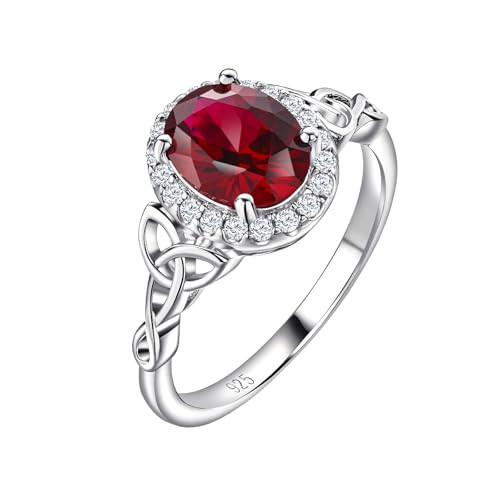 DAYBYDAY Ruby Rings for Women Red Ring Sterling Silver Celtic Ring Oval Engagement Rings July Birthstone Jewelry | Amazon (US)