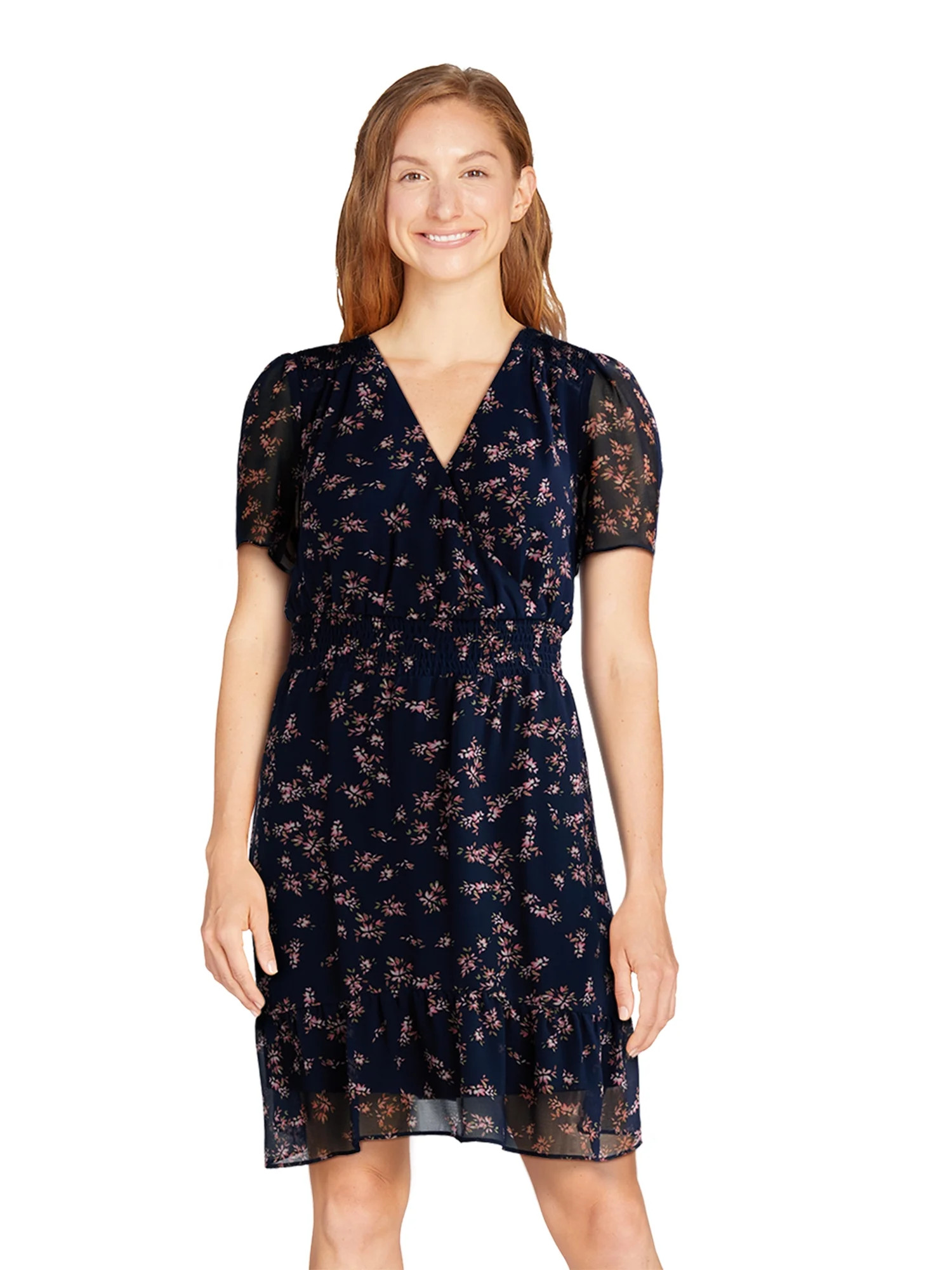 Time and Tru Women's and Women's Plus Flutter Sleeve Mini Wrap Dress, Sizes XS-4X | Walmart (US)