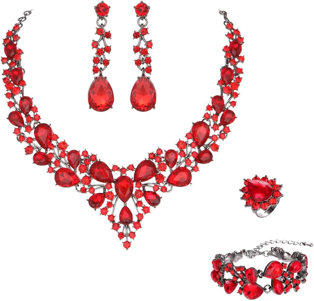 Bridal Austrian Crystal Necklace and Earrings Jewelry Set Gifts fit with Wedding Dress | Amazon (US)
