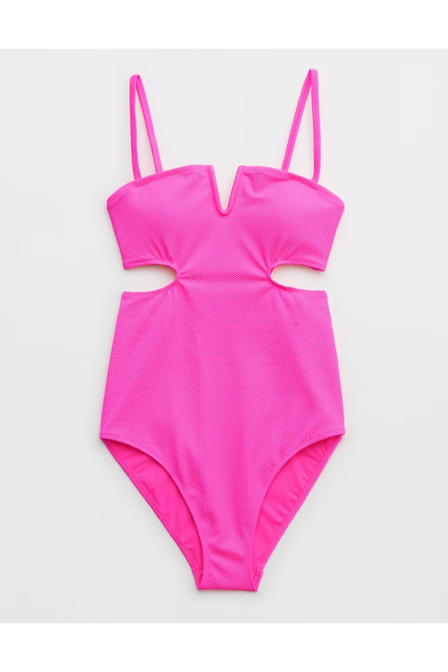 Aerie Shine Pique V Wire Cut Out One Piece Swimsuit | Aerie