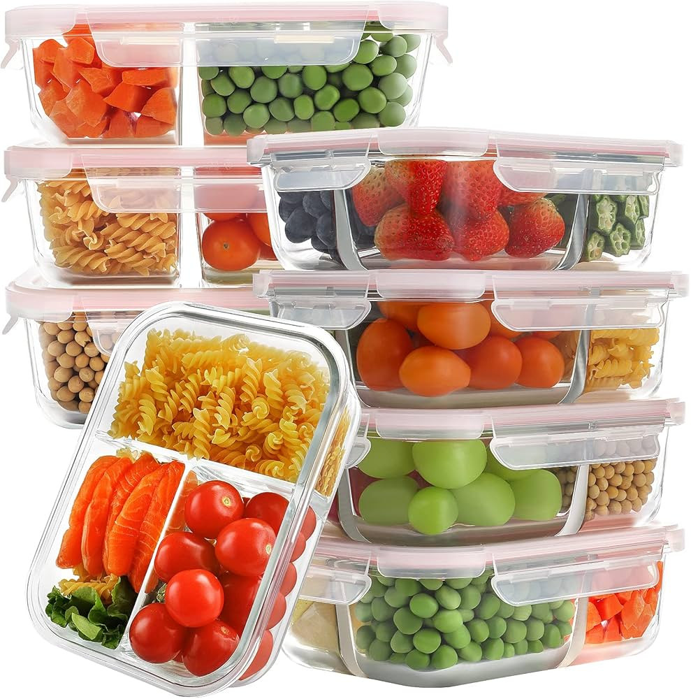 Bayco 8 Pack Glass Meal Prep Containers 3 Compartment, Glass Food Storage Containers with Lids, A... | Amazon (US)
