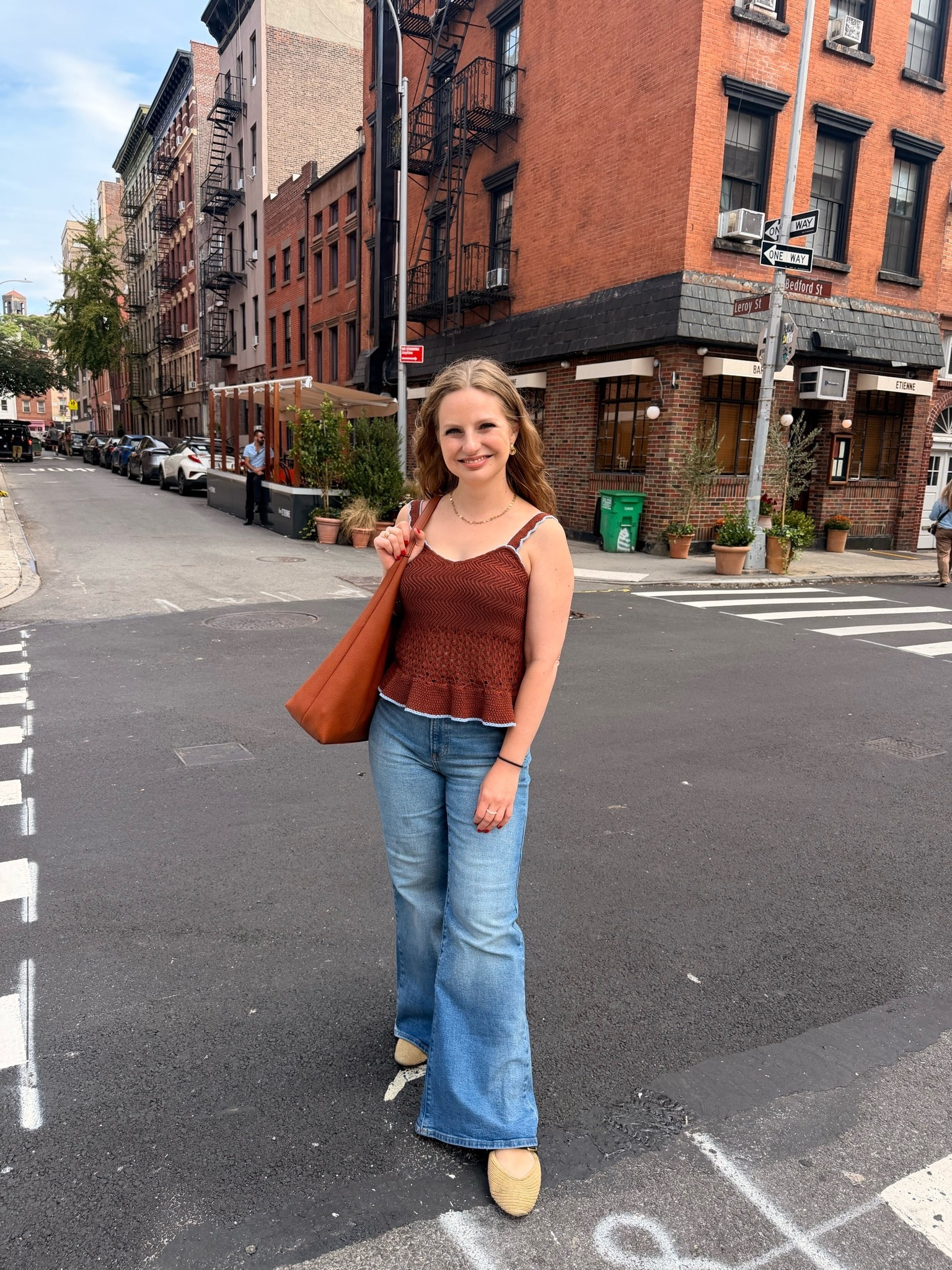 Love this crochet tank right now! The fit is perfection on me and the color combination is right on trend. These 70s flare jeans are so fun and were perfect exploring the West Village and LES today. Haven’t worn flares in so long, but I’m not mad they’re back! Love that these come in short length as well.

#LTKootd #LTKdayinmylife