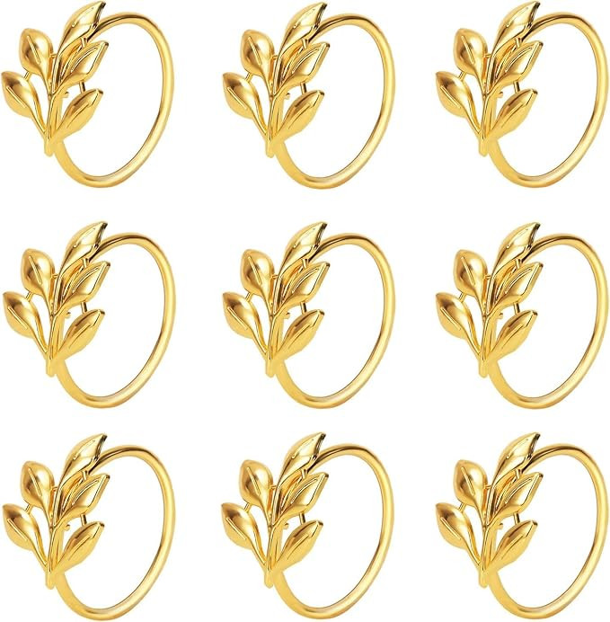 KPOSIYA Set of 6 Leaf Napkin Rings Metal Gold Napkin Holder Table Napkin Rings for Thanksgiving D... | Amazon (US)