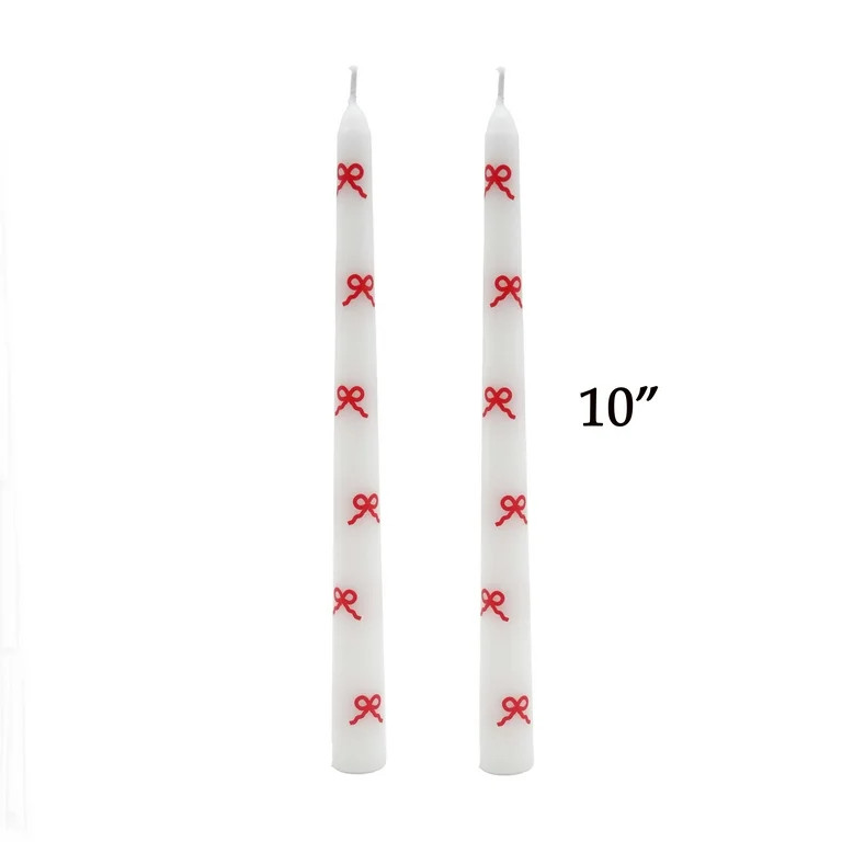 My Texas House Valentine 10" Red Bow & White Taper Candles, Unscented, 2 Count | Walmart (US)