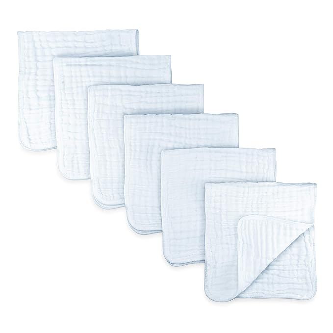 Muslin Burp Cloths 6 Pack Large 100% Cotton Hand Washcloths 6 Layers Extra Absorbent and Soft (Wh... | Amazon (US)
