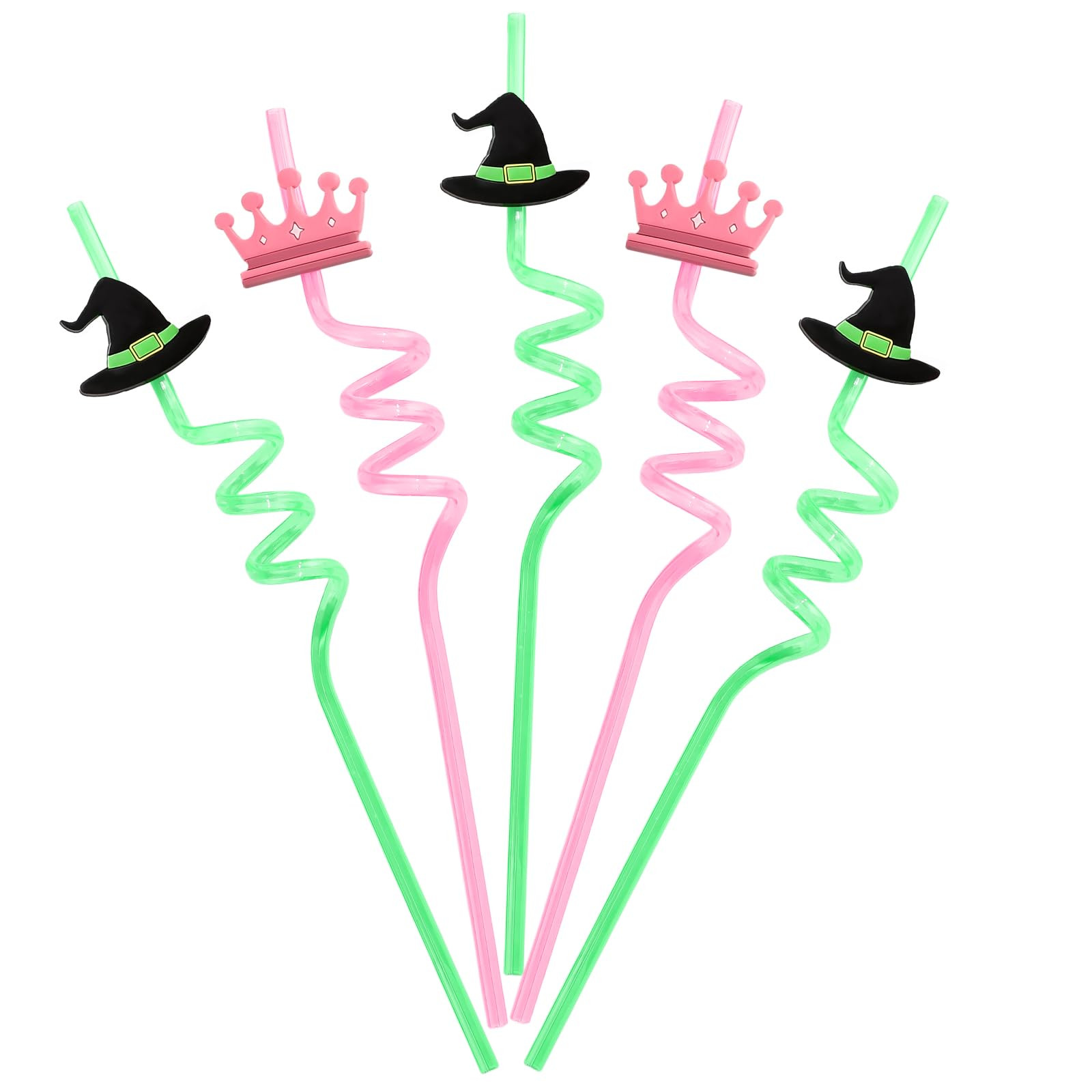 12Pcs Halloween Green and Pink Reusable Straws Set with Crown Magic Hat Witch Theme Birthday Deco... | Amazon (US)