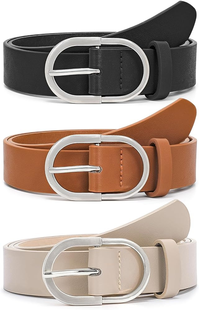 VONMELLI 3 Pack Women's Belts for Jeans Pants Fashion Gold Buckle Ladies Dress Belt | Amazon (US)