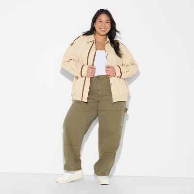 Women's Canvas Faux Leather Trim Bomber Jacket - Wild Fable™ Beige | Target