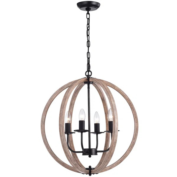 Nickens 4 - Light Candle Style Globe Chandelier with Wood Accents | Wayfair North America