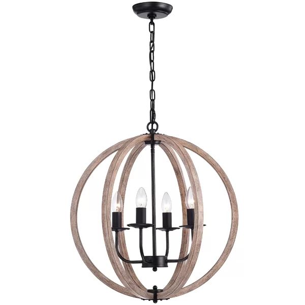 Nickens 4 - Light Candle Style Globe Chandelier with Wood Accents | Wayfair North America