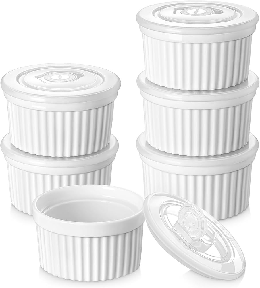 vancasso 8 oz Ramekins with Lid, Porcelain Creme Brulee Souffle Dishes, White Pudding Custard Cup... | Amazon (US)