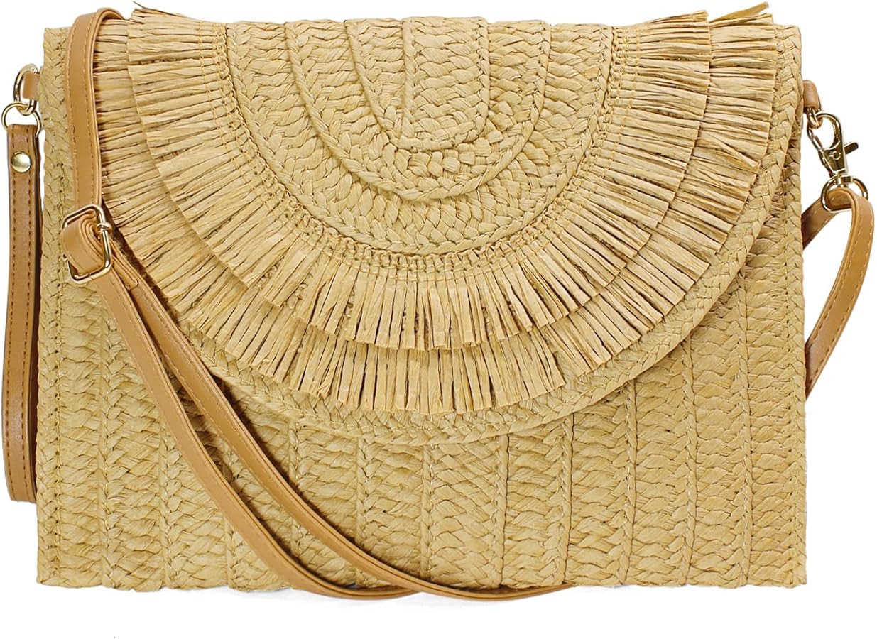 Aovtero Straw Clutch Purse Women Crossbody Bag Summer Beach Shoulder Bags Envelope Wallet Handbag... | Amazon (US)