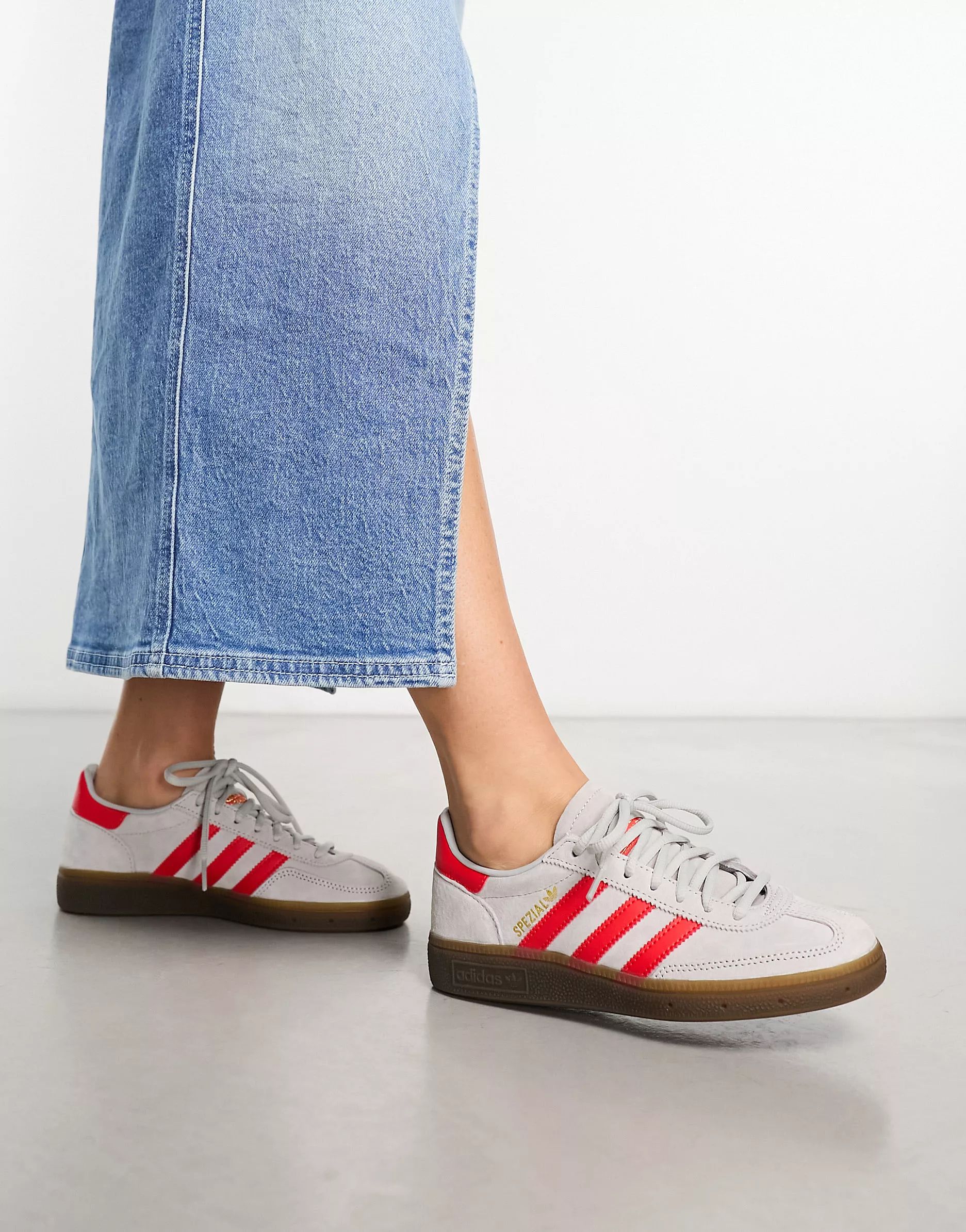 adidas Originals Handball Spezial gum sole trainers in grey and red | ASOS (Global)