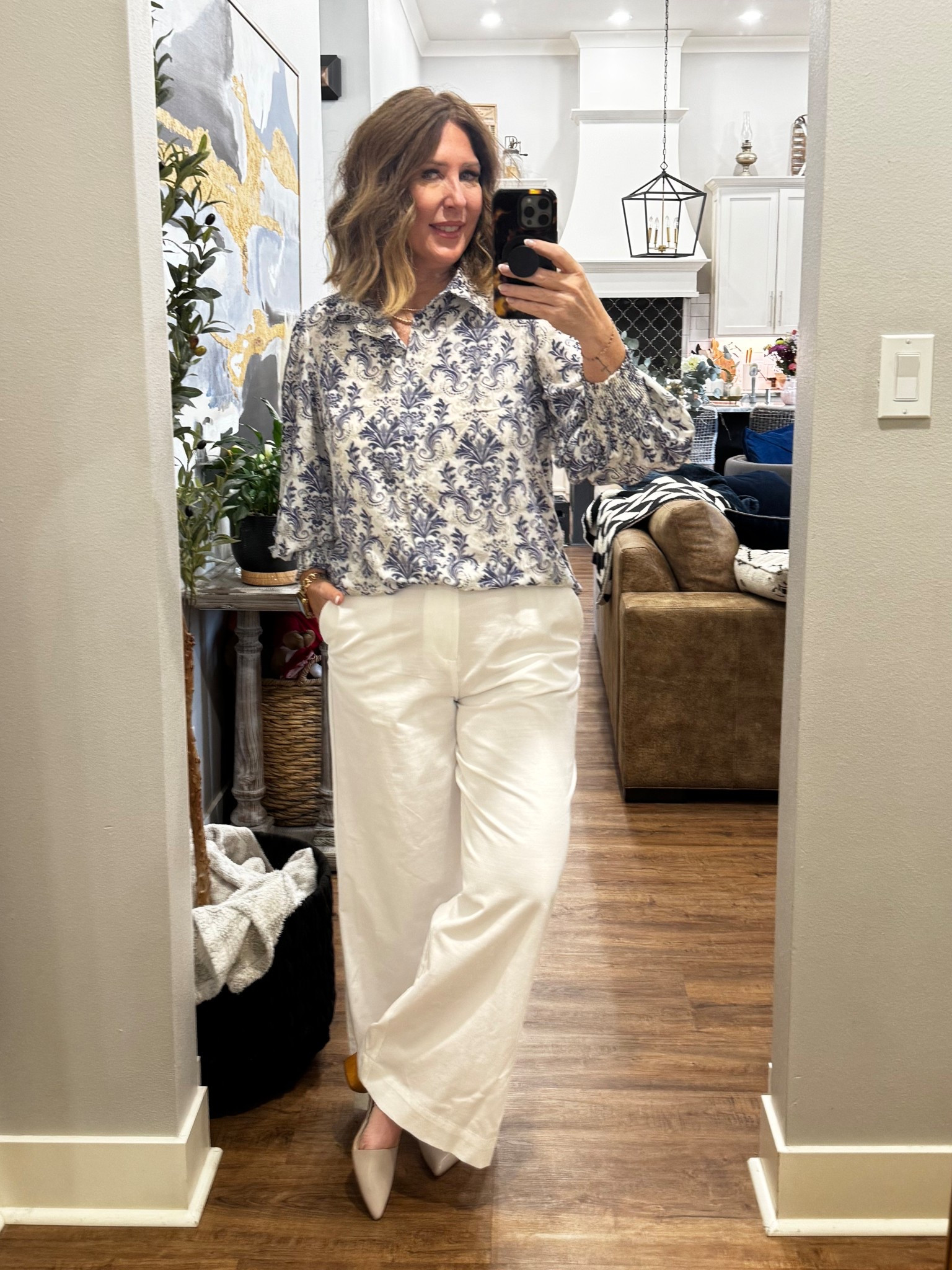 This top is soft and light weight. 
Great for work , a casual wedding or baby or wedding shower! 

True to size 
The pants are from target and a linen material I would size up . They have a wide leg look and are very comfortable.. 

#LTKWorkwear #LTKSeasonal #LTKOver40
