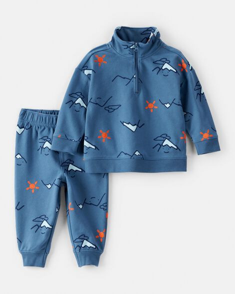 Baby Boy 2-Piece Mountain French Terry Quarter-Zip & Jogger Set - Blue | Carter's Inc