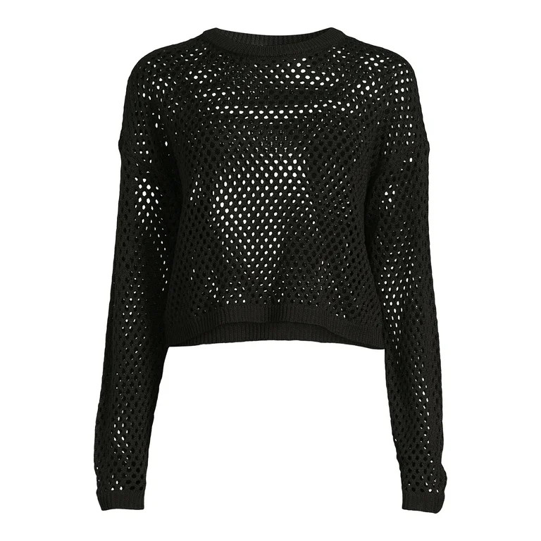 No Boundaries Juniors' Open Stitch Pullover Sweater with Long Sleeves, Sizes XS-XXXL | Walmart (US)