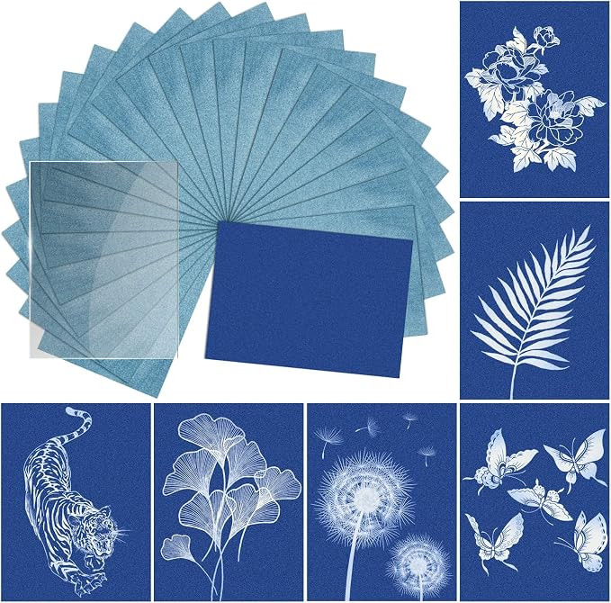 Sun Print Paper Kit Cyanotype Paper, 24 Sheets Cyanotype Papers with 1 Sheet Acrylic Panel, High ... | Amazon (US)