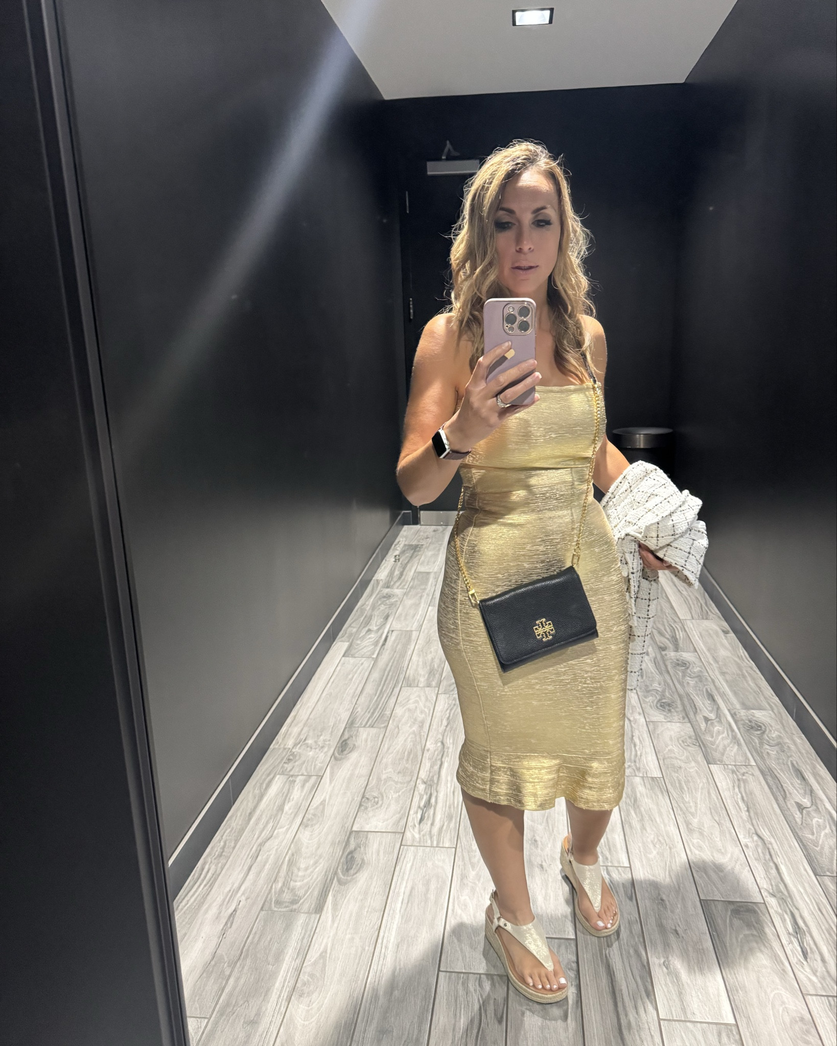 Wearing a gold cocktail dress in size small—fits true to size but has a slight cling around the stomach and shifts a bit when you move. If you’re in between sizes, I’d recommend sizing down and definitely wearing shapewear. I couldn’t find mine, so this is how it looks without it—but I wish I had worn it for a smoother fit and less shifting!

#LTKStyleTip #LTKFindsUnder100