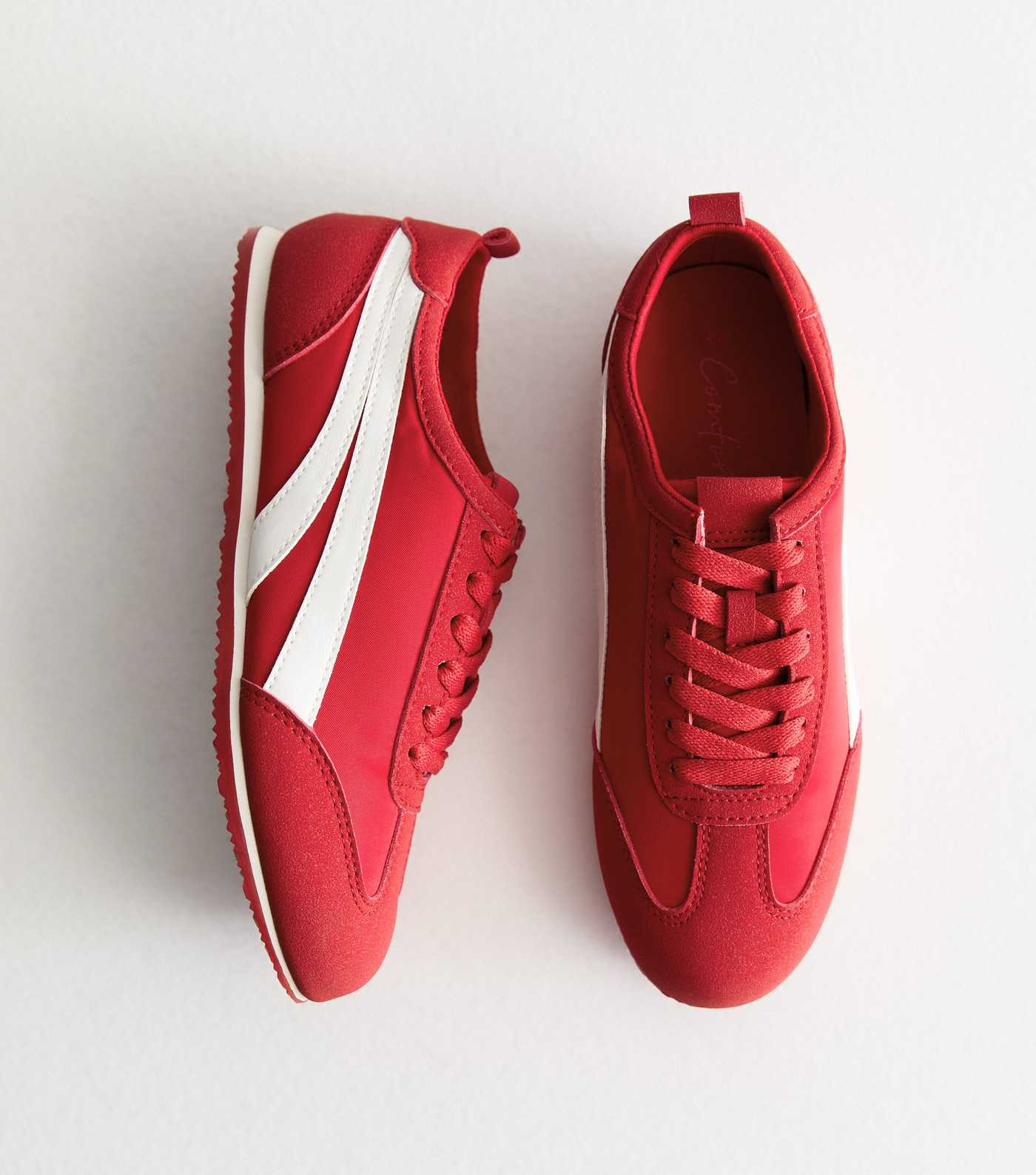 Red Side Stripe Suedette Trim Trainers | New Look | New Look (UK)