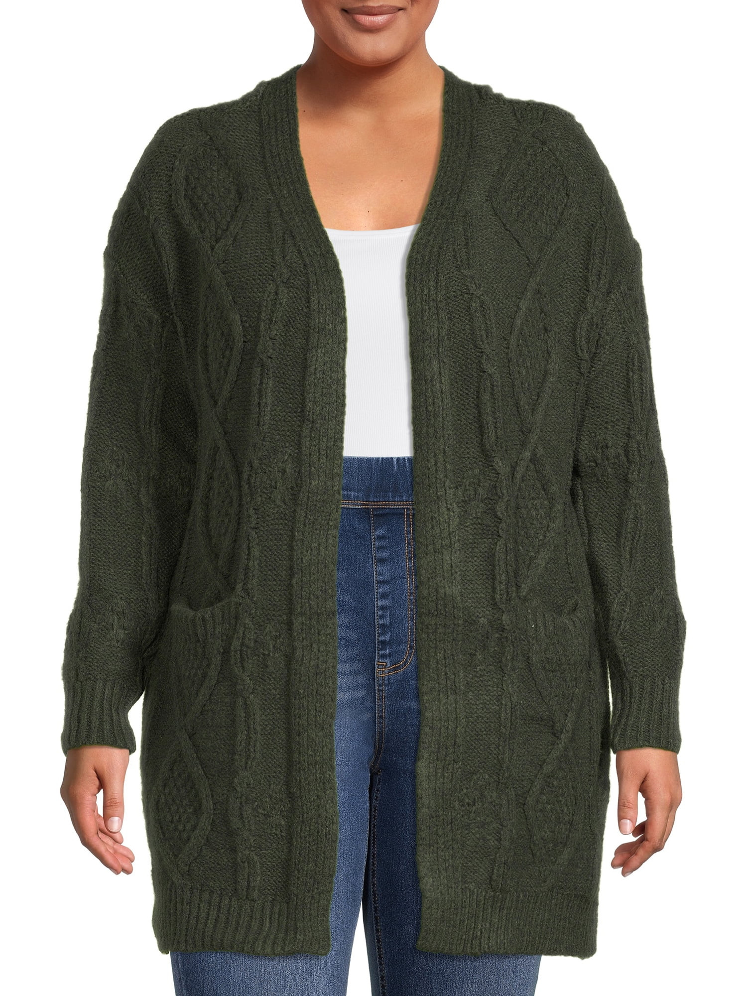 Time and Tru Women's Open Front Cable Cardigan - Walmart.com | Walmart (US)