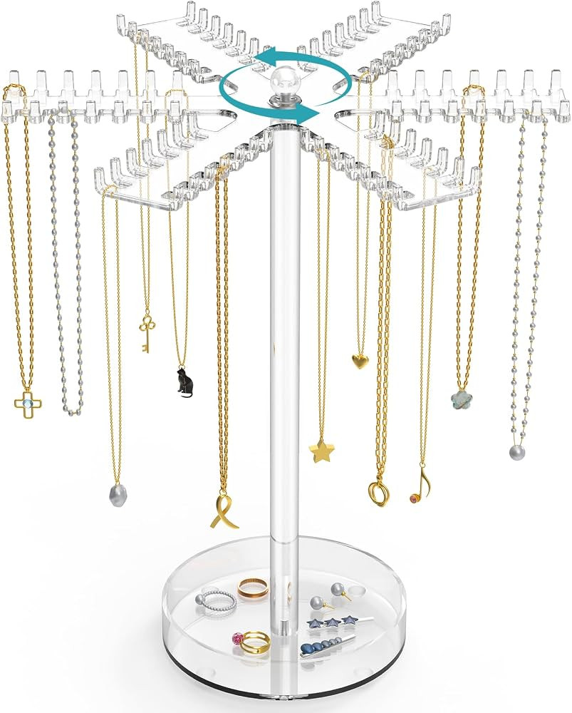 NiHome 360° Rotating Clear Acrylic Necklace Organizer for Home, Jewelry Stores, Events - Elegant... | Amazon (US)