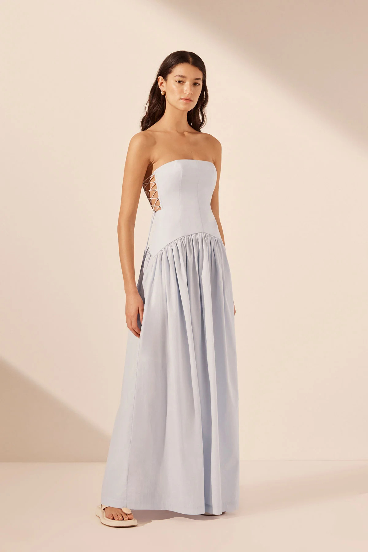 Amada Lace Up Strapless Maxi Dress | Ice Blue | Dresses | Shona Joy | Shona Joy