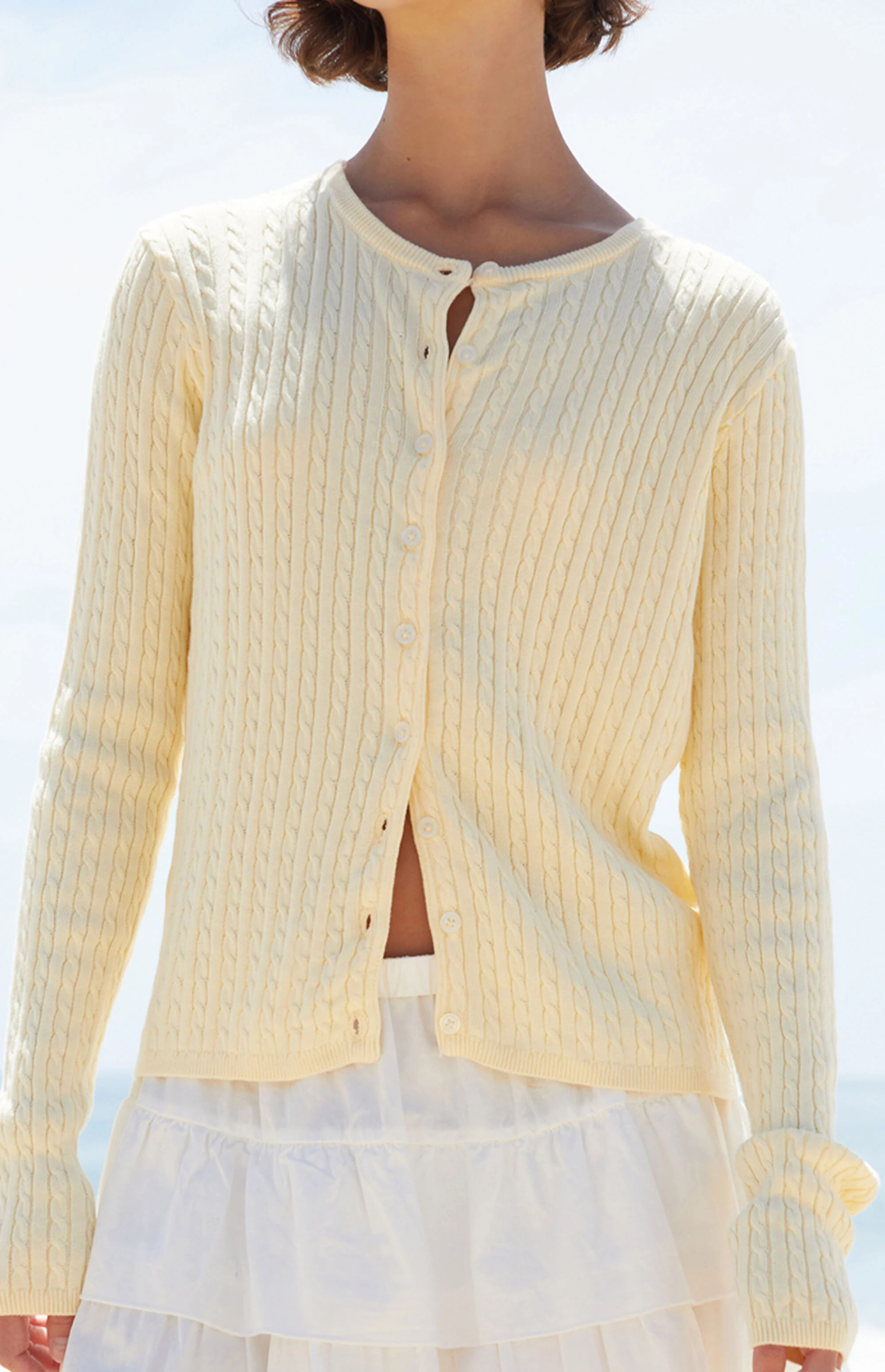 John Galt Yellow Zoe Cable Knit Cardigan | PacSun