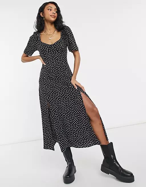 ASOS DESIGN cupped maxi dress with splits in spot print | ASOS (Global)