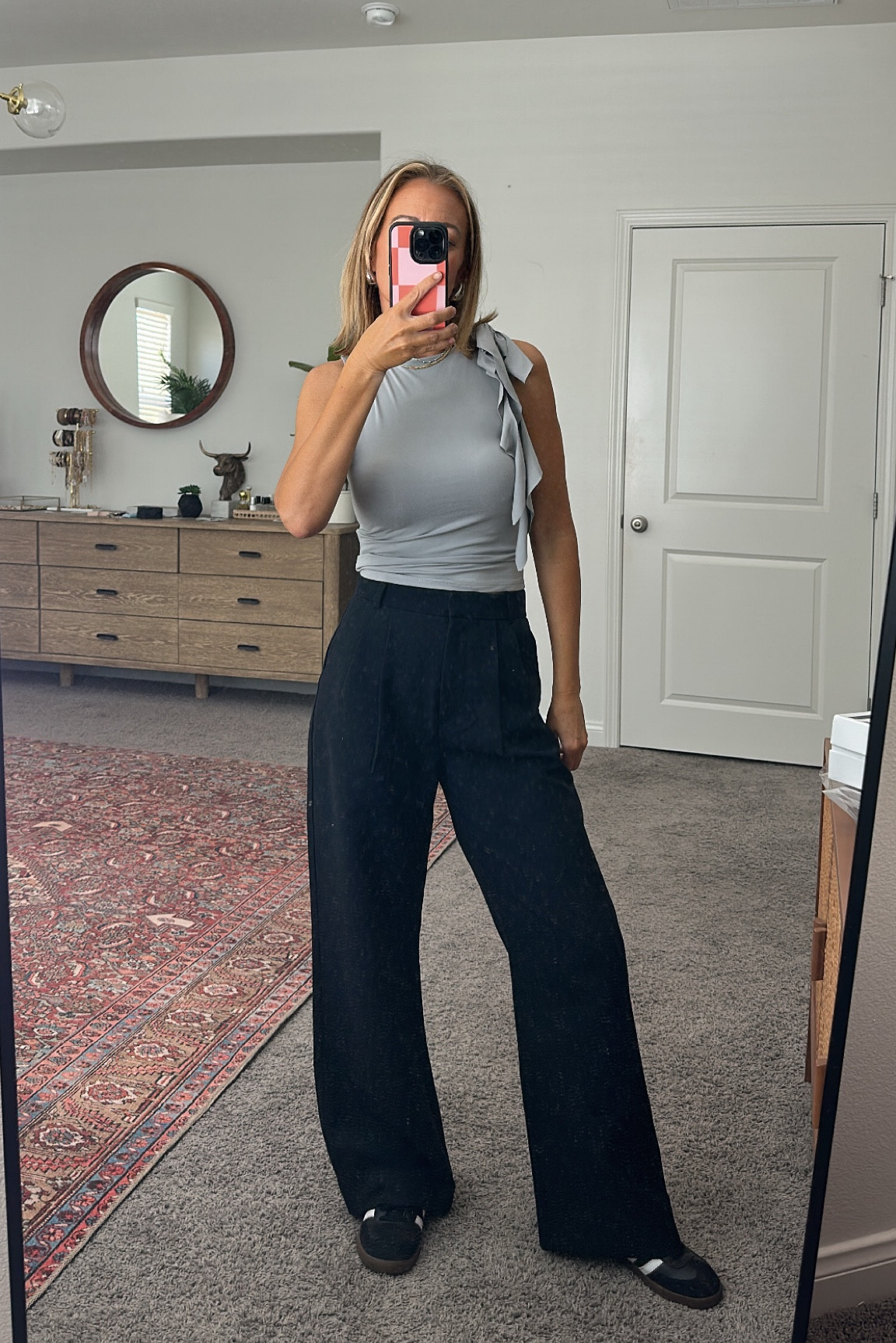 Grey tank size xs
Trousers size 24 short


#LTKstyletip #LTKover40 #LTKfindsunder50