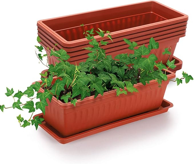 GROWNEER 6 Packs 15 Inches Terracotta Color Flower Window Box Plastic Vegetable Planters with 15 ... | Amazon (US)