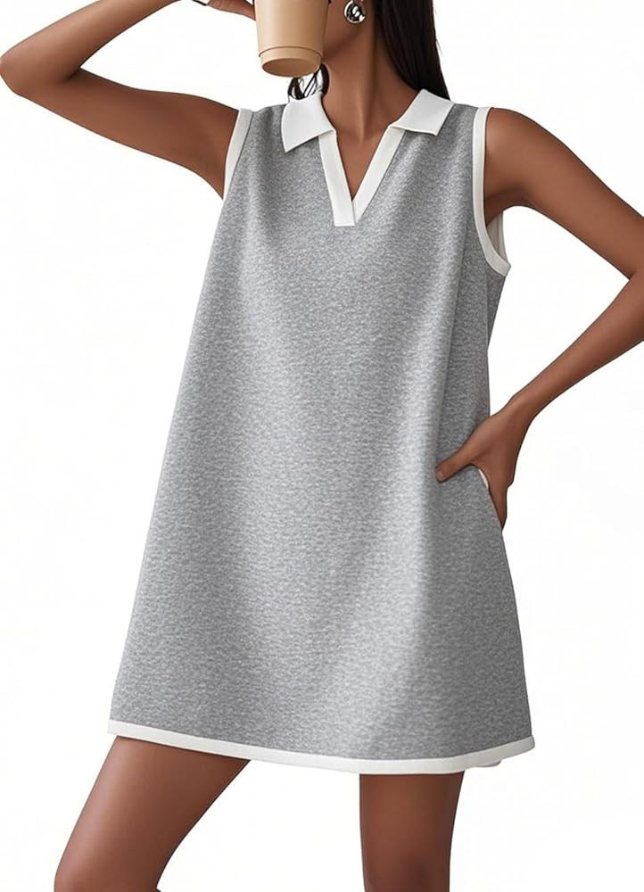 CHARTOU Women Causal Loose Fit Tennis Golf Mini Dress Summer Sleeveless Tunic Shirt Dress with Po... | Amazon (US)