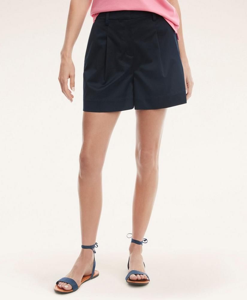 Cotton High-Waisted Pleated Shorts | Brooks Brothers