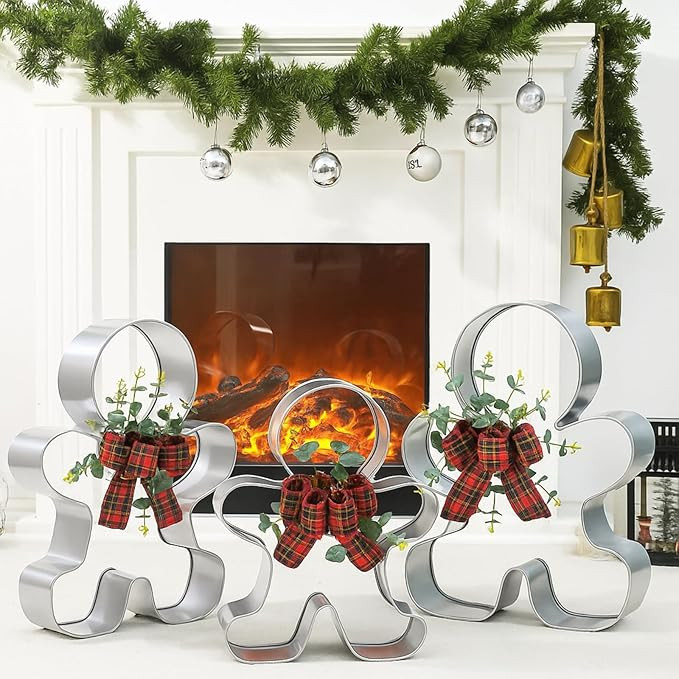 Tandefio Set of 3 Oversized Gingerbread Men Silver Gingerbread Men Cookie Cutter Figurines for Ch... | Amazon (US)