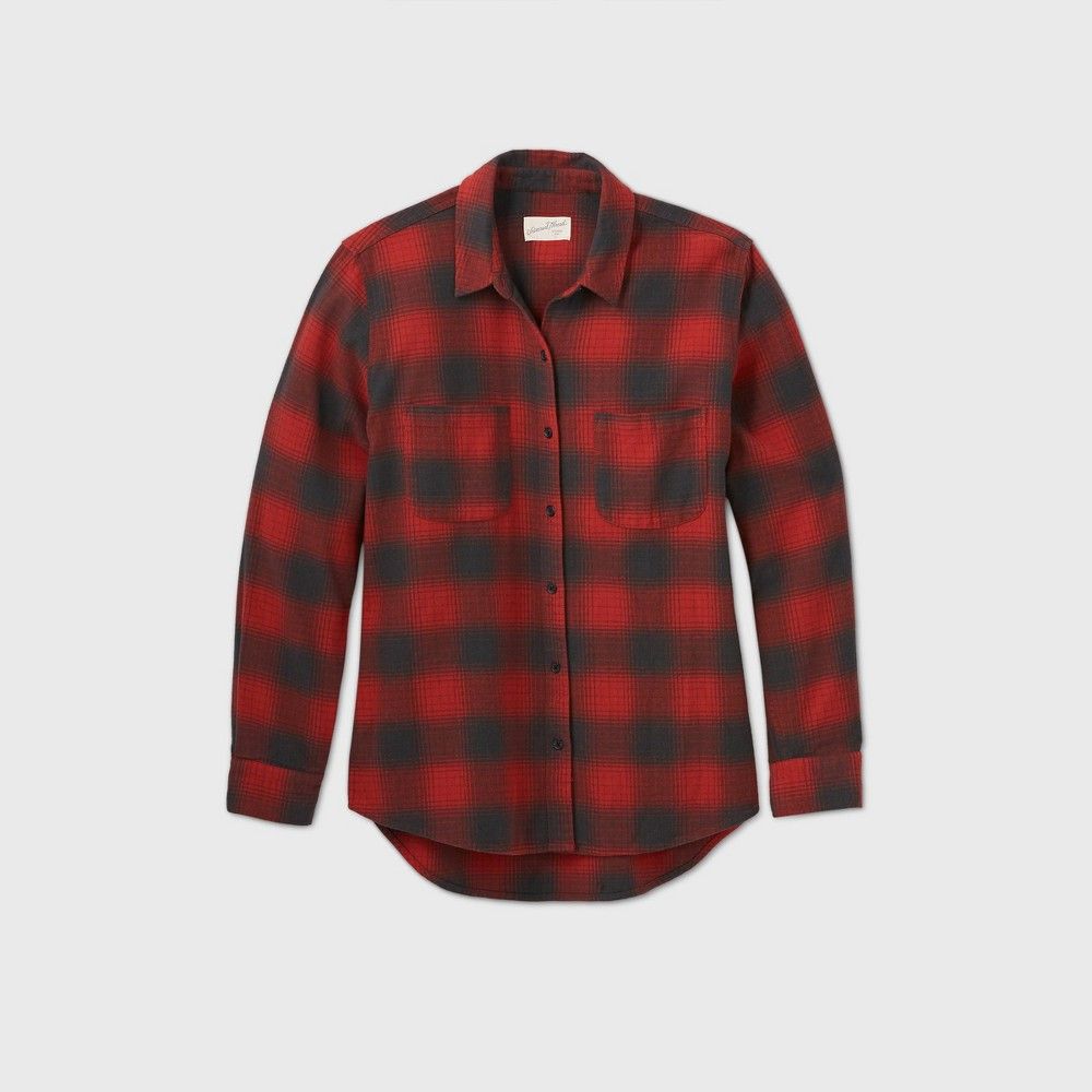 Women's Plaid Long Sleeve Button-Down Flannel Shirt - Universal Thread Red XXL | Target