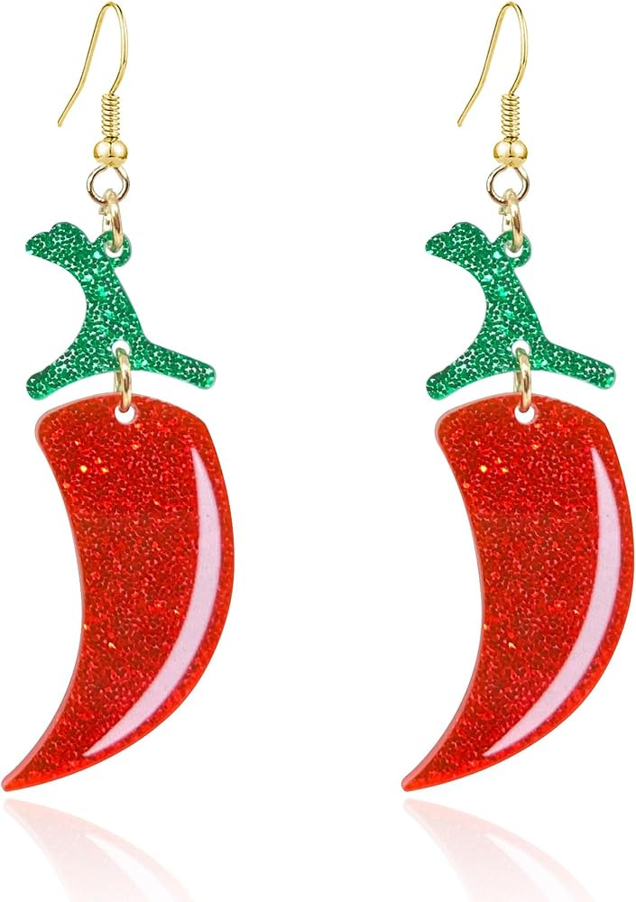 Red Chili Hot Pepper Earrings Funny Acrylic Vegetable Food Dangle Earring Hot Spicy Capsicum Stat... | Amazon (US)