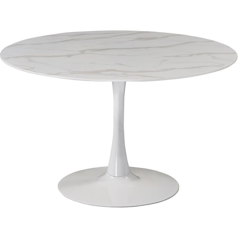 Meridian Furniture Tulip 48" Round Faux Marble Top Dining Table with White Base | Homesquare