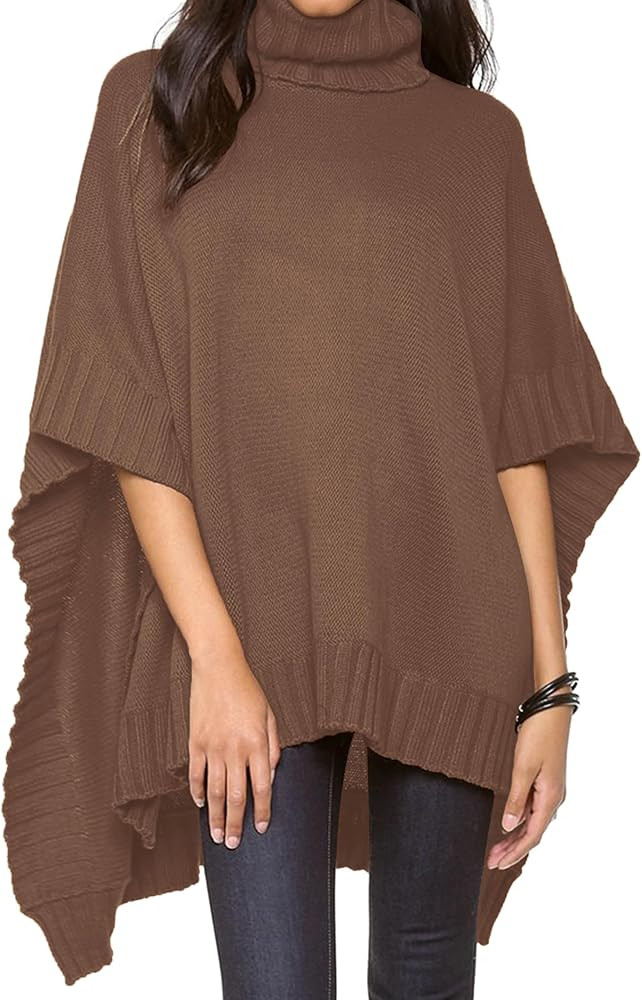 Uniexcosm Women's Turtleneck Poncho Sweater Batwing Sleeve Oversized Chunky Knitted Pullover Jump... | Amazon (US)