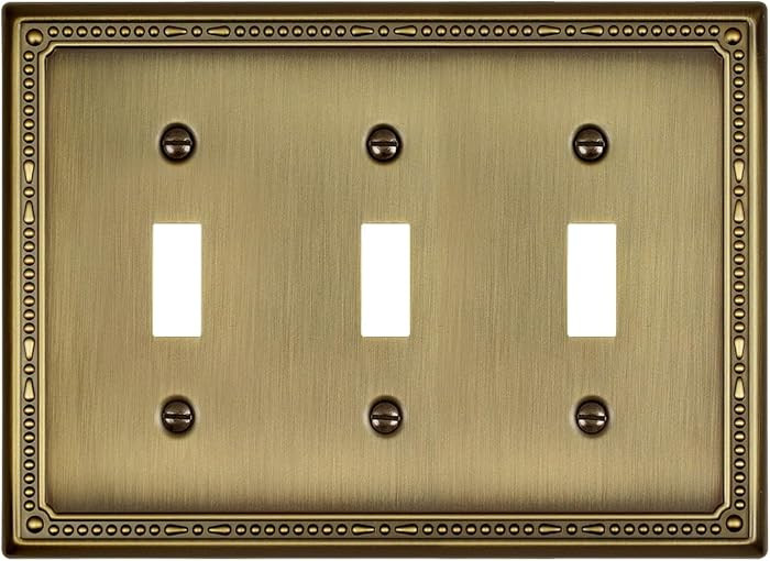 1-Pack Antique Brass Triple Toggle Wall Plates, 3 Gang Light Switch Covers, Durable Metal Switch ... | Amazon (US)