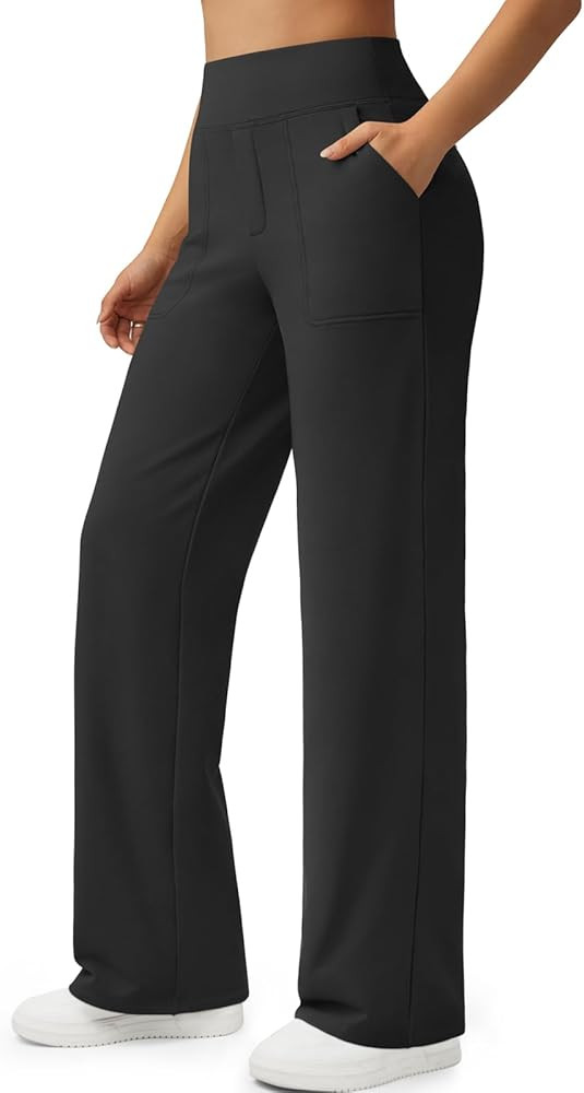 Fleece Lined Yoga Pants Women Wide Leg Pants with Pockets High Waist Stretch Dress Casual Sweatpa... | Amazon (US)