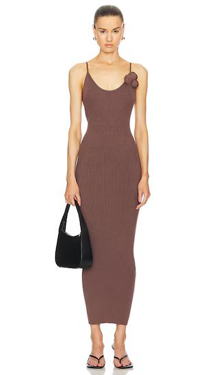 Dara Rosette Midi Dress in Brown | Revolve Clothing (Global)