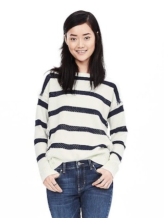 Banana Republic White Sheer Stripe Fringe Pullover Size M - Cocoon | Banana Republic US