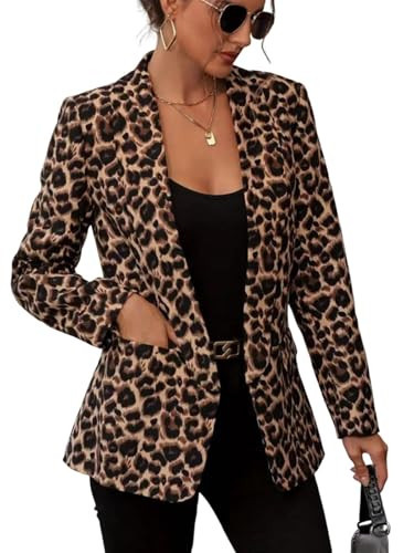 utcoco Women 2025 Fashion Leopard Blazers Business Casual Open Front Blazer Work Office Suit Jackets with Pockets (Medium, Brown) | Amazon (US)
