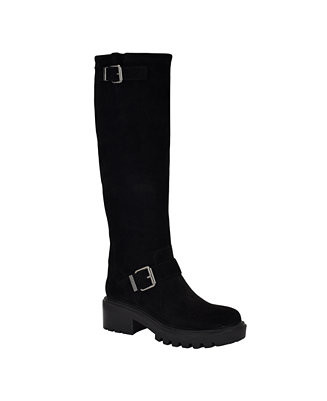 GUESS Women's Lenni Knee High Suede Lug Sole Buckle Riding Boots - Macy's | Macy's