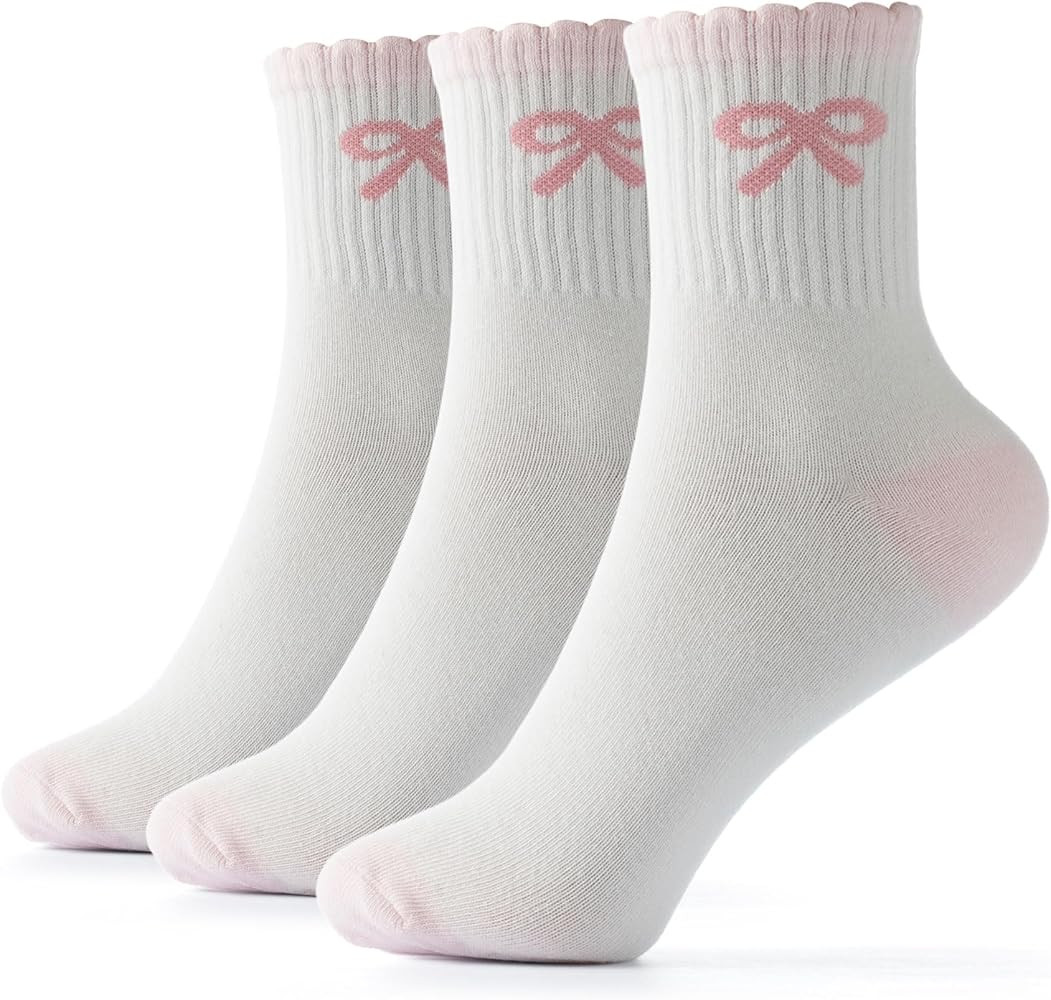 Women's Cotton Crew Socks with Preppy Style Valentines Day Gifts Cute Bow Soft Ankle Socks Cozy a... | Amazon (US)