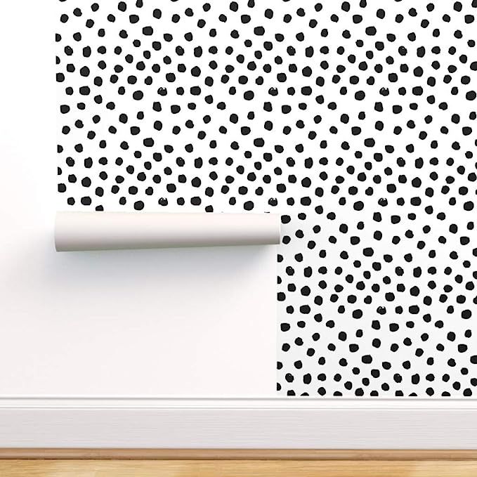 Spoonflower Pre-Pasted Removable Wallpaper, Dots Black White Polka Dot Mod Print, Water-Activated... | Amazon (US)