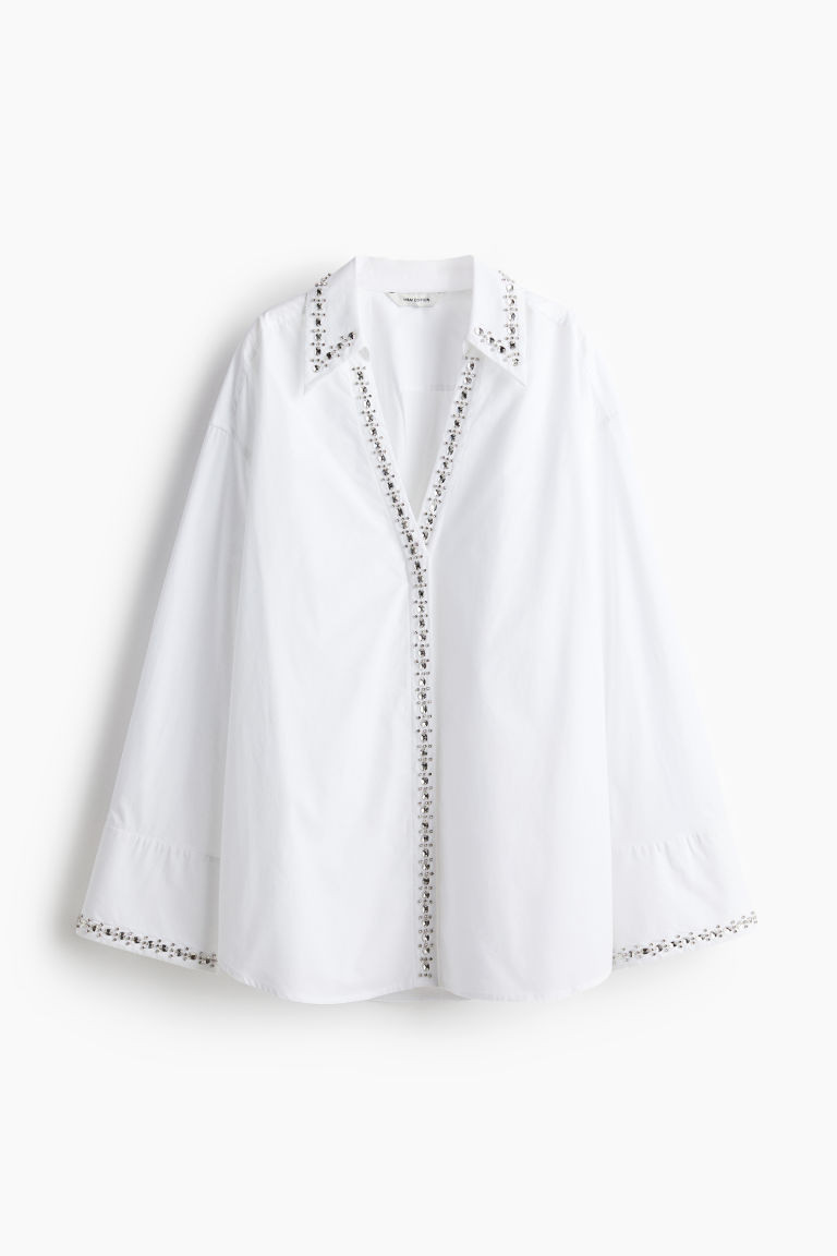 H & M - Schlupfbluse mit Strassverzierung - Weiß - Damen | H&M (DE, AT, CH, NL, FI)