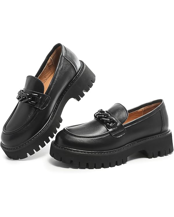 Chunky Loafers Women Platform Loafers for Women Chunky Heel Lug Sole Loafers for Women Slip ons R... | Amazon (US)