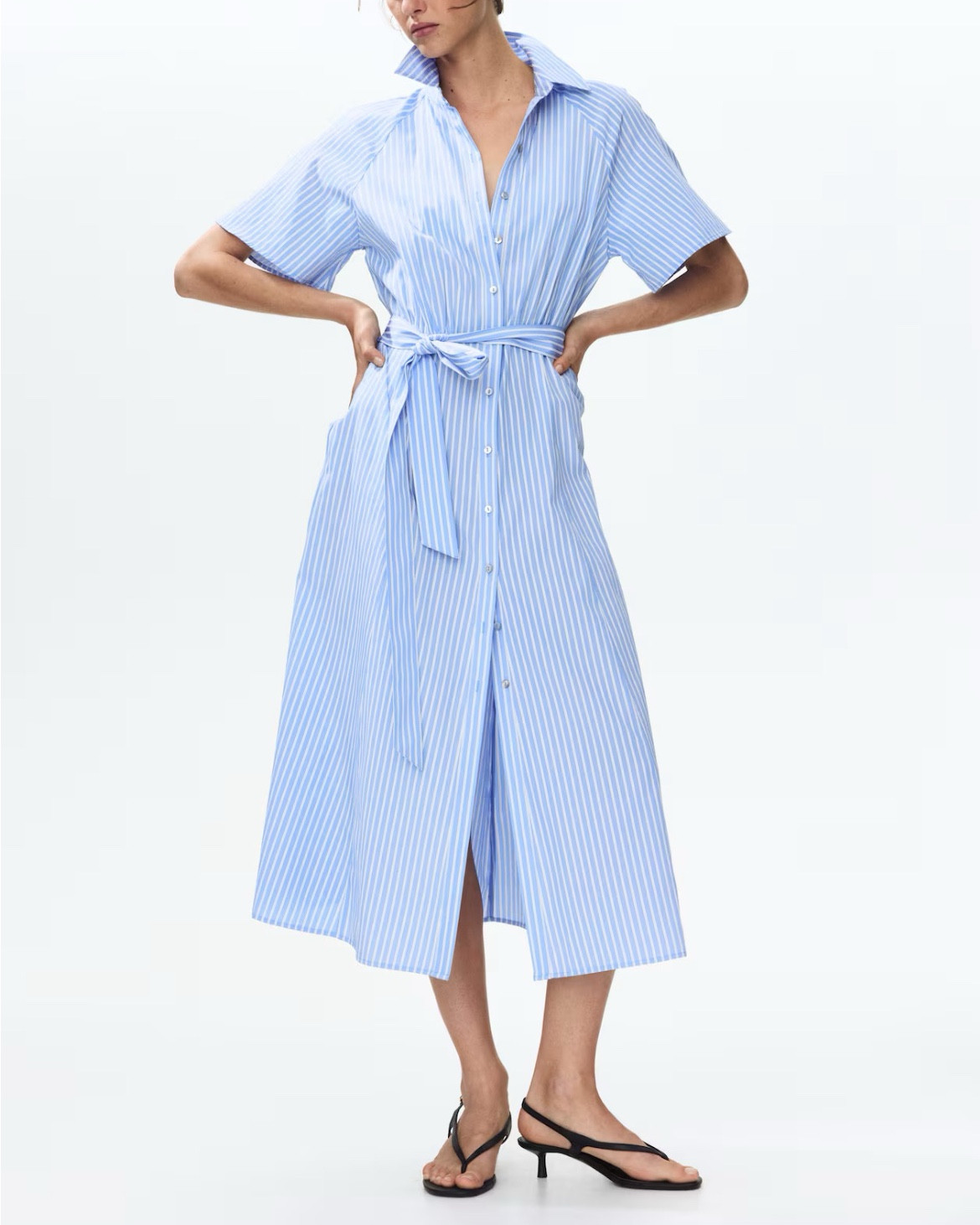 Blue and white striped midi shirt dress 

#LTKSeasonal