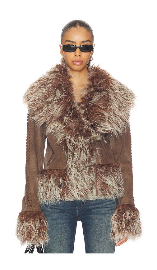 Jaded London Mongolian Faux Fur Jacket in Brown. Size S | Revolve Clothing (Global)